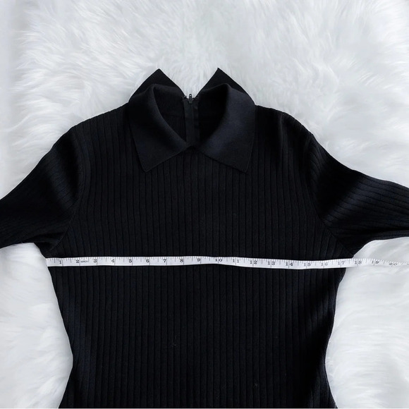 St. John Point Collar Ribbed Mini Dress Long Sleeve Black Wednesday Addams - Picture 8 of 11